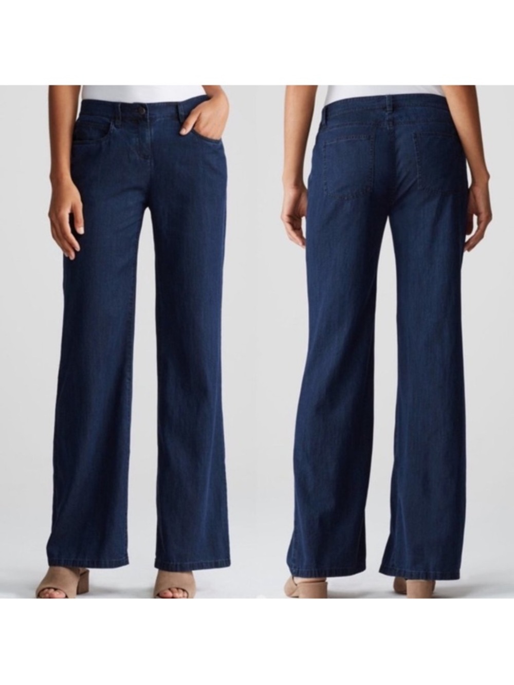 Eileen Fisher Navy Blue Wide-Leg tencel  trouser Jeans 12
